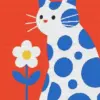 Cat and flower diamond painting kit with colorful floral details