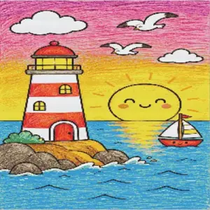 A cheerful sunset glowing with warm colors across the sky. A peaceful, uplifting piece for a living room, bedroom, or cozy space, with full-drill 5D sparkle. Square or round drill, every size.