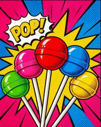 Lollipops pop art diamond painting kit featuring colorful, vibrant lollipops