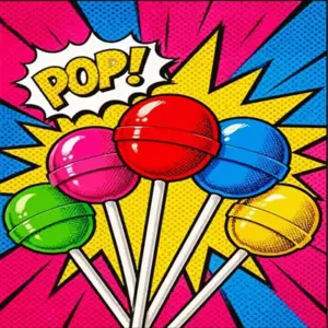 Lollipops pop art diamond painting kit featuring colorful, vibrant lollipops