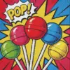 Lollipops pop art diamond painting kit featuring colorful, vibrant lollipops