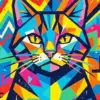 Pop art cat diamond painting kit with vibrant colors and playful feline design