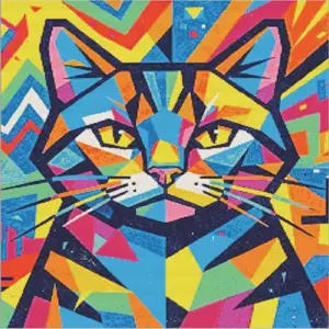 Pop art cat diamond painting kit with vibrant colors and playful feline design