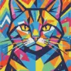 Pop art cat diamond painting kit with vibrant colors and playful feline design