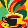 Pop art coffee diamond painting kit featuring a colorful coffee design