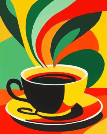 Pop art coffee diamond painting kit featuring a colorful coffee design
