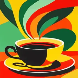 Pop art coffee diamond painting kit featuring a colorful coffee design
