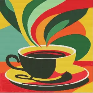 Pop art coffee diamond painting kit featuring a colorful coffee design