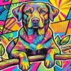 Pop art dog diamond painting kit with vibrant colors and playful canine design