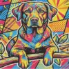 Pop art dog diamond painting kit with vibrant colors and playful canine design