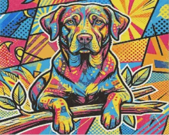 Pop art dog diamond painting kit with vibrant colors and playful canine design