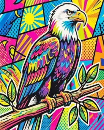 Eagle pop art diamond painting kit with vibrant colors and bold eagle design
