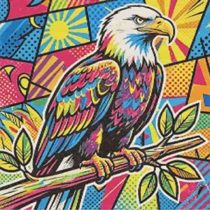 Eagle pop art diamond painting kit with vibrant colors and bold eagle design