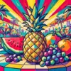 Pop art fruit diamond painting kit featuring vibrant, colorful fruit