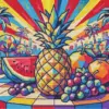 Pop art fruit diamond painting kit featuring vibrant, colorful fruit