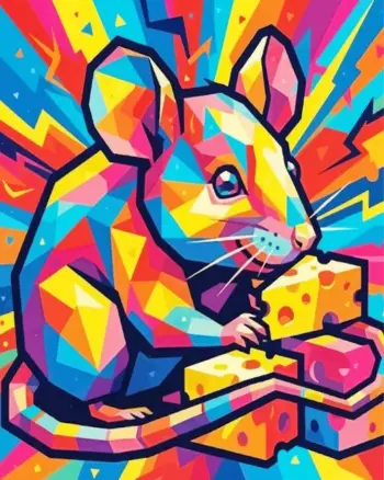 Pop art mouse diamond painting kit with vibrant colors and playful design
