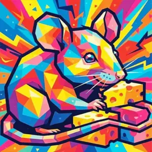 Pop art mouse diamond painting kit with vibrant colors and playful design