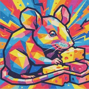 Pop art mouse diamond painting kit with vibrant colors and playful design