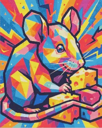 Pop art mouse diamond painting kit with vibrant colors and playful design