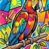 Pop art parrot diamond painting kit with bright tropical colors