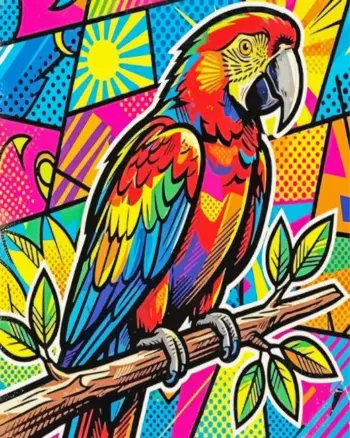 Pop art parrot diamond painting kit with bright tropical colors