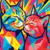 Romantic cats diamond painting kit featuring two adorable cats in a loving scene