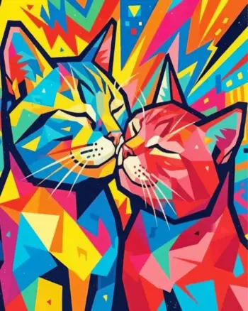 Romantic cats diamond painting kit featuring two adorable cats in a loving scene