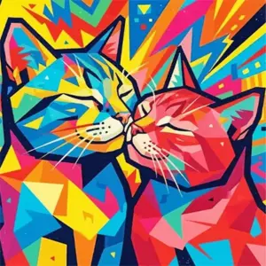 Romantic cats diamond painting kit featuring two adorable cats in a loving scene