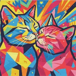 Romantic cats diamond painting kit featuring two adorable cats in a loving scene