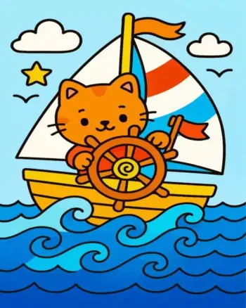 Sailor orange cat diamond painting kit with nautical design