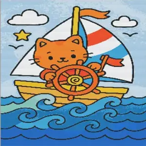 Sailor orange cat diamond painting kit with nautical design