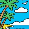 Tropical beach diamond painting kit with palm trees and turquoise water