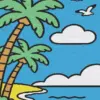 Tropical beach diamond painting kit with palm trees and turquoise water